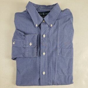 Ralph Lauren Custom Fit Mens XL Cotton Blue Check Long Sleeve Button Up Shirt